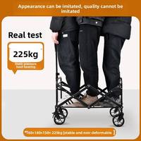 Chariot pliable d'extérieur avec roues de 5 pouces, double frein, tissu Oxford 600D, rouge et noir, capacité de charge de 225 kg, cadre en acier pour le camping
