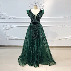 Ruolai OEV-L4234 Abito <span class=keywords><strong>da</strong></span> <span class=keywords><strong>Sera</strong></span> Lungo Verde Scintillante con Scollo a V e Maniche Corte, Elegante e Lussuoso per Donne - Product Image 2