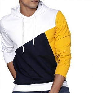 Sweat à capuche personnalisé en coton, style streetwear, jaune, blanc, bleu marine, color block, respirant, pour homme, idéal pour l'entraînement en salle de sport, décontracté, OEM - Product Image 1