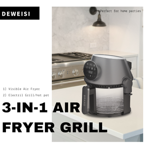 DEWEISI <span class=keywords><strong>Friteuse</strong></span> à air à bol en verre 3l Résistant aux hautes températures <span class=keywords><strong>Friteuse</strong></span> à air 3 en 1 Cuisson polyvalente Cuisson transparente - Product Image 5