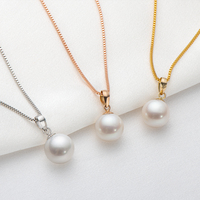 Haute qualité avec chaîne en argent 925 18K or massif 9-10mm collier pendentif perle d'eau douce blanche