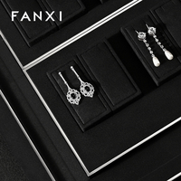 Ensemble de présentoirs à bijoux en microfibre noire FANXI avec accessoires pour boucles d'oreilles, bagues et colliers, modèle TT370, taille 30x36x2cm, pour les bijouteries