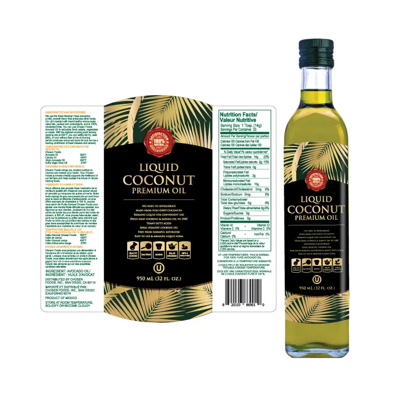 Impression d'étiquettes adhésives personnalisées pour bouteilles d'huile d'olive, prix d'usine