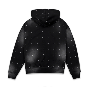 Sweat à capuche surdimensionné en molleton de coton 100% noir uni avec lavage à l'acide et strass Y2K, impression en relief - Product Image 5