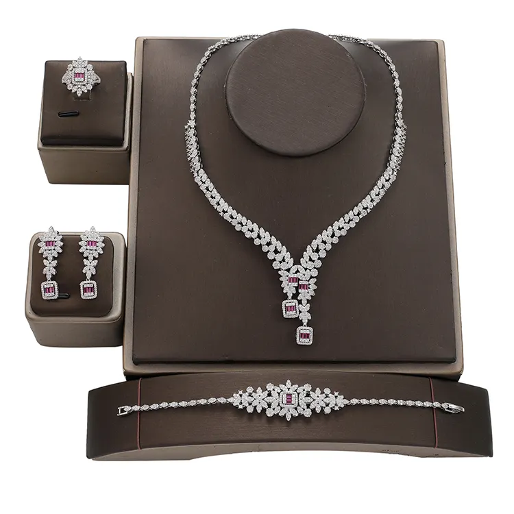 AAA Cubic Zirconia Luxury Necklace Set Jóias Dubai Nigeria Moda Arábia Saudita Acessórios do casamento Bridal Jewelry Set