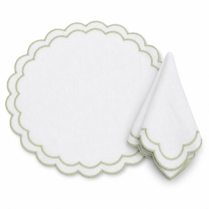 Serviettes et sets de table classiques en lin pur 100% personnalisables, avec broderies modernes et lignes brodées, en tissu lavé, couleurs sur mesure - Product Image 1