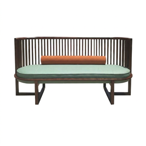 New Chinese Zen-inspired Vertical Striped Solid Black Walnut Wood Two-Seater Restaurant Lounge Sofa Modern Design Fabric - Product Image 1