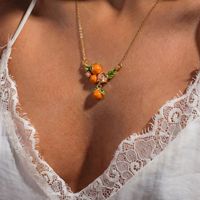 Collar de Cadena de Bambú con Baño de Oro, Serie Frutas, Elegante y Moderno, Regalo Ideal para Mujer, para Uso Diario, Fiestas y Banquetes