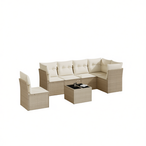 Ensemble de canapés de jardin en rotin beige 6 places, mobilier d'extérieur résistant aux intempéries, design contemporain - Product Image 1