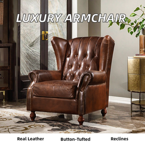 Luxury American <strong>Vintage</strong> Chesterfield Tufted Button High Back Genuine Leather Armchair Sofa <strong>Chair</strong> for Bedroom Living Room - Product Image 3