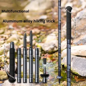 Katlanabilir yürüyüş alüminyum alaşımlı demir kendini savunma çok fonksiyonlu 5 bölüm teleskopik hafif Trekking kutup uzun mesafe - Product Image 1