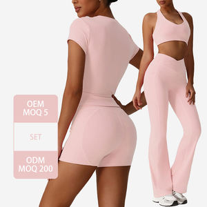 Sm2526 ensemble de Yoga pour femmes deux pièces sangle croisée serrée taille haute nue sentiment séchage rapide évacuation de la sueur Yoga ensemble de course - Product Image 3