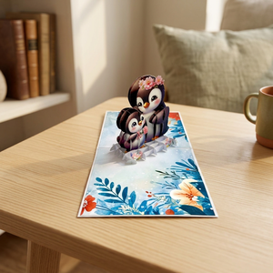Carte pop-up pingouin artisanale en papier fleuri pour la Fête des Mères et la Saint-Valentin, cadeaux d'amour du Vietnam, les plus vendus et très tendance - Product Image 2