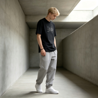 T-shirt noir épais à séchage rapide Kornit DTG Circuit Chip Minimal Print Tech Streetwear Gym Daily Casual Tee