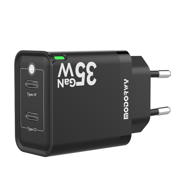 Dual Type C Ports 35W PD QC3.0 Wall GaN Power Supply Adapter with OTP Fast Charging 360 Rotation for Smart Phones & More