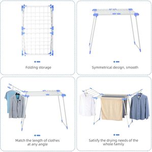 2-Level Foldable Indoor/Outdoor Bathroom <b>Clothes</b> Drying <b>Rack</b> Height-Adjustable Wings Portable Eco-Friendly Dryer for Clothing - Product Image 3