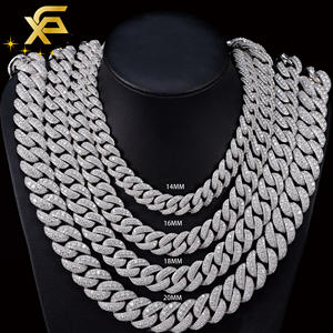 Hip Hop 14/16/18MM Full Iced Out <span class=keywords><strong>Moissanite</strong></span> grande en la cadena media S925 18K Chapado en oro VVS Diamante Collar de cadena de eslabones cubanos - Product Image 1