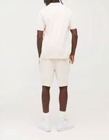 Conjunto de pantalones cortos tipo polo de punto transpirable con estampado de poliéster/algodón, cuello levantado, corte ajustado, estilo gofre, para hombre, ideal para verano.