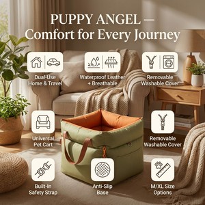 Coprisedile per <span class=keywords><strong>auto</strong></span> in pelle verde salvia con rivestimento interno color oliva pastello, in cotone di lusso moderno, con pompon in peluche color matcha, arancione e marrone chiaro - Product Image 6
