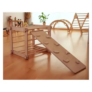 Kinderdroom Kleur Gebogen Deur Klimframe Peuter Houten Glijbaan Met Jungle Gym