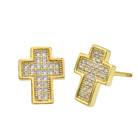 Boucles d'oreilles clous croix Bling en argent sterling 925 plaqué or, zircon cubique, style hip-hop, prix de gros