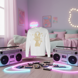 Camiseta de manga larga con diseño de gato lindo con auriculares, estilo Y2k, diseño retro de los años 90 - Product Image 3