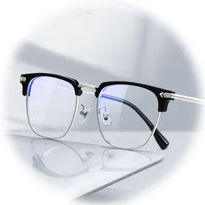 Lentes de sol Custom Fashion eyebrow wire metal optical Business casual men's square half anti-blue light flat glasses frame