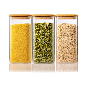 Customizable <b>Kitchen</b> <b>Storage</b> Clear square Borosilicate Glass Spice <b>Storage</b> Container <b>Jar</b> With Bamboo Lids - Product Image 1