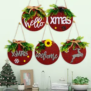 2023 Nieuwe Kerstversiering Geruit Geruite Plank Hangers Kerst Houten Deur Decoraties Kerstboom Opknoping Ornamenten