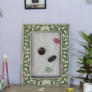 Cadre photo décoratif en incrustation d'os, cadre photo en bois avec accessoires en résine nacre et métal pour albums photo - Product Image 3