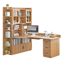 Bureau d'angle en bois massif avec tiroir et bibliothèque pour la maison, la chambre d'étudiant, le bureau, avec combinaison bibliothèque et table de bureau