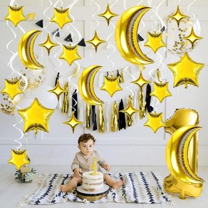 24 Palloncini in Foil a Forma di Stella e Luna, Oro e Argento Metallizzato, per Capodanno, Eid Al Fitr, Baby Shower, Decorazioni per Feste di Compleanno - Product Image 4