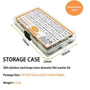 Juego de arandelas planas de acero inoxidable Arandelas 230PCS Juntas de arandela plana de acero inoxidable Surtido plano - Product Image 2