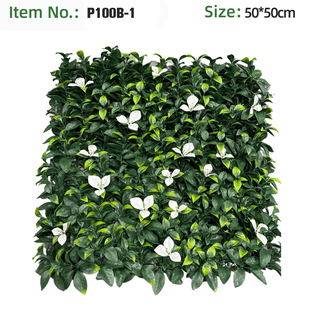 White Bloom Accent Leaf Artificial Grass Wall