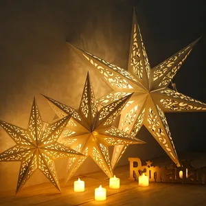 Eid Mubarak Hollow Paper Star Hanging Lantern LED Light Ramadan Decoration For Home Islamic Muslim Decor Birthday Party Supplies