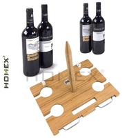 Table à vin pliable en bambou portable, table de service pour pique-nique en plein air avec porte-bouteilles et poteau de support central
