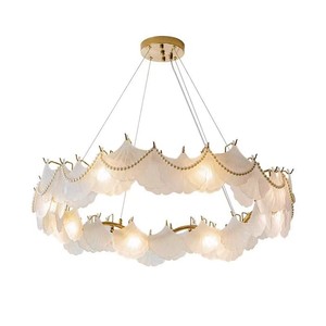 Luminaire suspendu en forme d'anneau en verre nacré style crème blanc chaud, design luxueux, pour chambre à coucher et salle à manger - Product Image 6