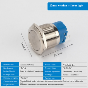 22MM Stainless Steel Button Flat Head 1NO Ring Illuminated IP65 Home Appliance Use - Product Image 3