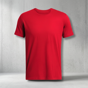 Camiseta de Manga Corta para Hombre, Cuello Redondo, Algodón Rojo, Corte Regular, Color Sólido, Diseño Liso de Punto Jersey - Product Image 3