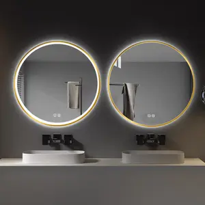 Specchio da bagno a Led rotondo da 24 pollici con luci retroilluminate e illuminate a parete da parete con specchio Smart Anti nebbia