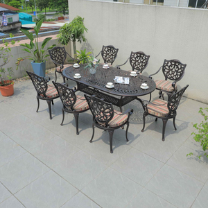 Ensemble de salle à manger d'extérieur moderne 8 places en fonte d'aluminium <span class=keywords><strong>Table</strong></span> et <span class=keywords><strong>chaises</strong></span> ovales légères pour meubles de jardin parc hôtel restaurant - Product Image 2