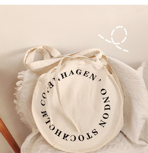 Bán buôn bông vải Tote Túi tròn hình dạng bền 16oz nặng vải tote túi với logo của bạn tùy chỉnh Vòng Tròn VảI - Product Image 4