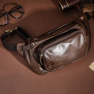 Men's Genuine Leather Chest <b>Bag</b> Brown Multi Functional Wear Resistant Everyday Outfits Spring 2024 - Product Image 1