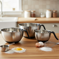 Juego de 3 Tazones Mezcladores de Acero Inoxidable con Asas, Base Antideslizante, Apilables, para Cocina, Hogar o Restaurantes