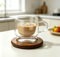 Mug en verre borosilicate à double paroi, large et court, avec poignée, tasse à café isolée transparente pour la maison, le bureau, le thé, le latte
