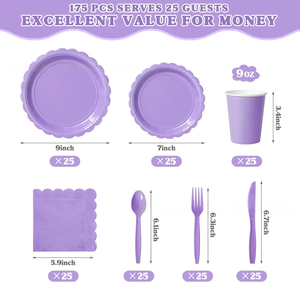 Ensemble de vaisselle jetable rose clair festonné - 175 pièces - Articles de fête avec assiettes, gobelets, serviettes et couverts - Product Image 4
