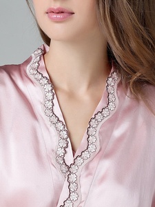 Gracieux 100% Soie <span class=keywords><strong>Lacey</strong></span> Garnis Chemise De Nuit Ensembles En Soie Charmeuse Sommeil Robes - Product Image 3
