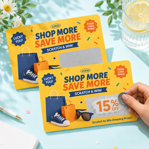 Factory Custom Retail Shop Promotion Scratch <b>Cards</b> Secure Opaque Shopping Thank You Scratch Off Win Reward <b>Card</b> with Custom Logo - Product Image 1