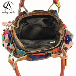 Genuine Cow <b>Leather</b> Fashion Totes Handmade Plaid Contrast Color Cowhide Shoulder Bag <b>Ladies</b> Large <b>Handbag</b> Purse Tote Bags - Product Image 5