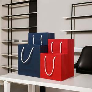 Bulk Luxury Boutique Gift Paperboard <b>Bags</b> with Ribbon Handles Black and <b>Gold</b> Frame for Supermarket Packaging - Product Image 6